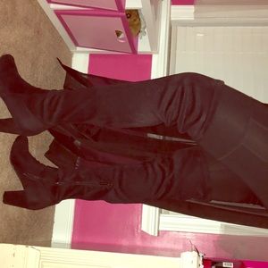 Black suede thigh high boots